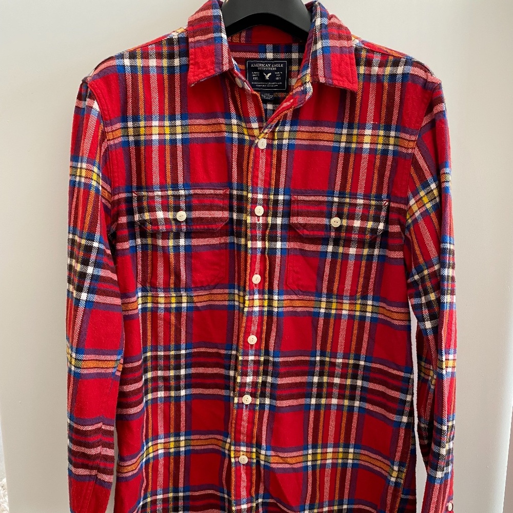 American Eagle Flannel Button Up Mens Shirt, S Red